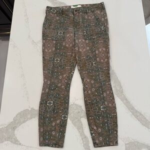 Anthropologie Cadet Slim Utility Pants Women’s 28 Tan Aztec Print Boho Mosaic